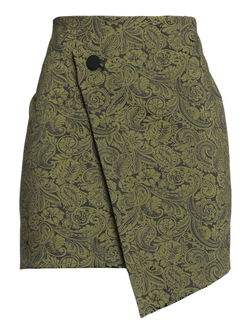 Olive Paisley Wrap Mini Skirt with Button Detail